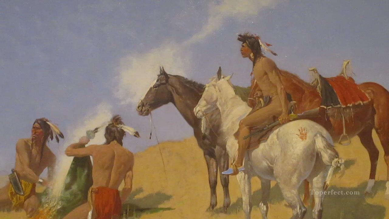 La señal de humo 1905 Frederic Remington Indios americanos Pintura al óleo